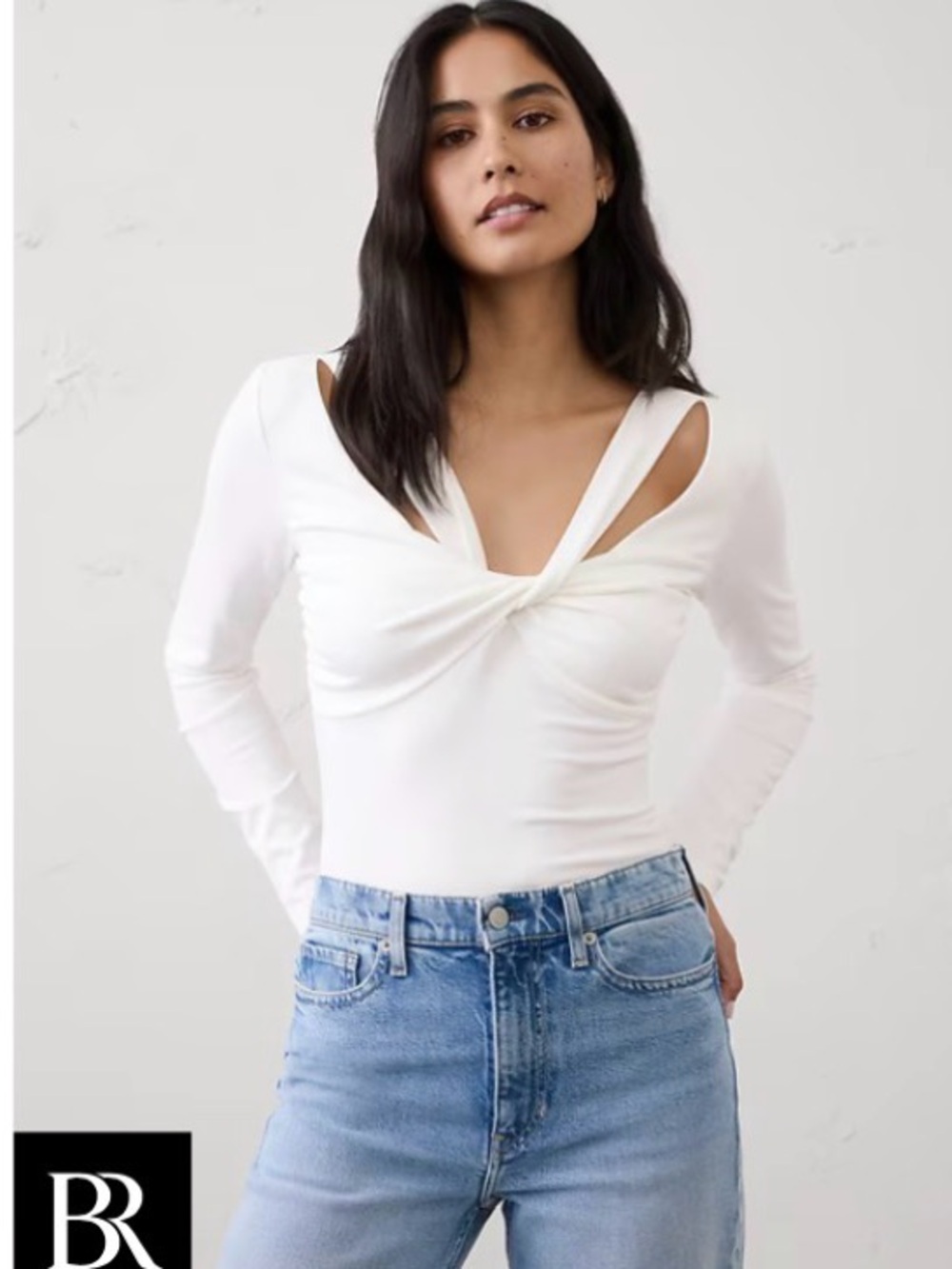 Banana Republic Twist-Front Long Sleeve Top in White